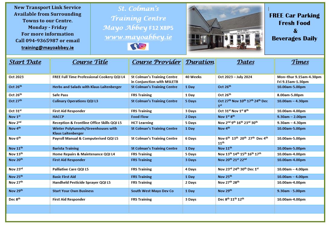 **Course Schedule September 2023**