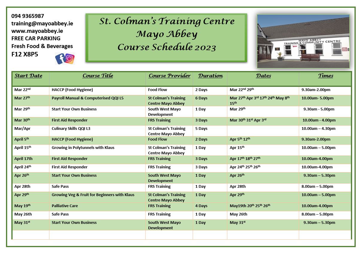 **Course Schedule March 2023**